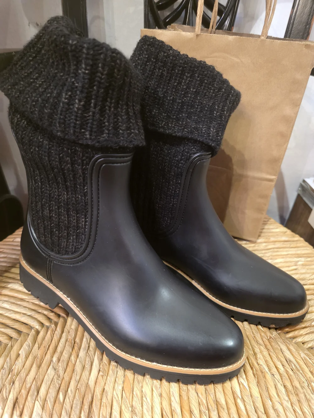 Bernardo Black Knit-Cuff Chelsea Rain Boots - Picture 2 of 6